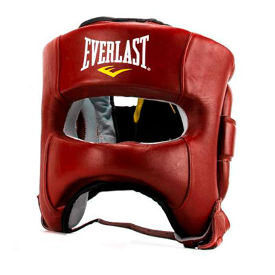  Шлем боксерский Everlast Elite Leather, с бампером, тренировочный, S-M, красный