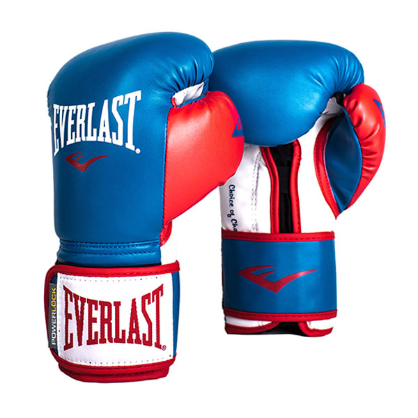 Боксерские перчатки Everlast Powerlock PU, тренировочные, синий – фото