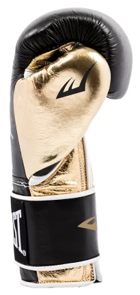 Боксерские перчатки Everlast Powerlock PU, тренировочные, чёрно-золотой – фото