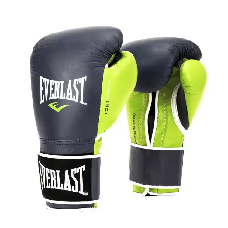 Боксерские перчатки Everlast Powerlock, для соревнований, синий / зелёный – фото