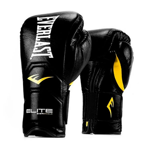 Боксерские перчатки Everlast Elite Pro, на липучке, тренировочные, чёрный – фото