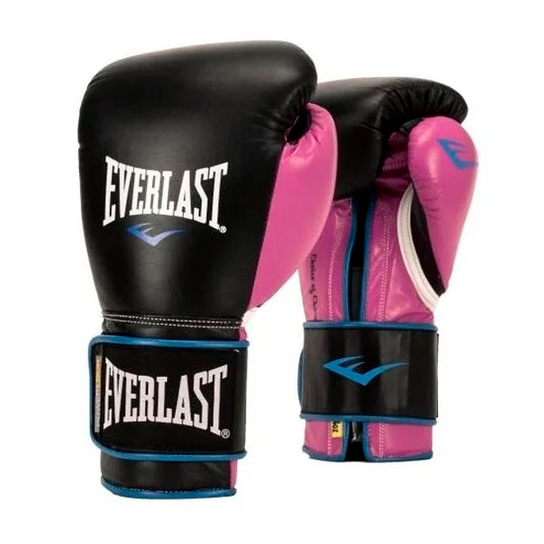 Боксерские перчатки Everlast Powerlock PU, тренировочные, чёрно-розовый – фото