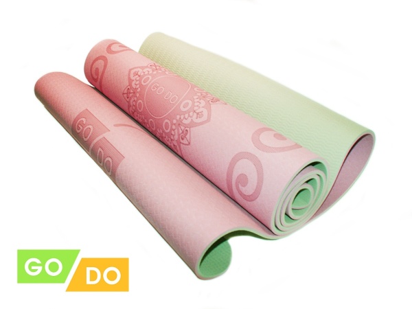 Коврик для йоги и фитнеса GO DO, 6 мм, TPE, розовый с узором – фото