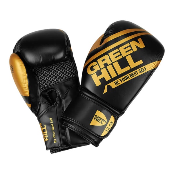 Боксерские перчатки Green Hill UNIQUE BGU-2308, тренировочные, чёрно-золотой – фото
