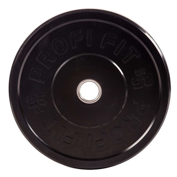 Диск для штанги каучуковый, 25 кг / диаметр 51 мм, чёрный – фото