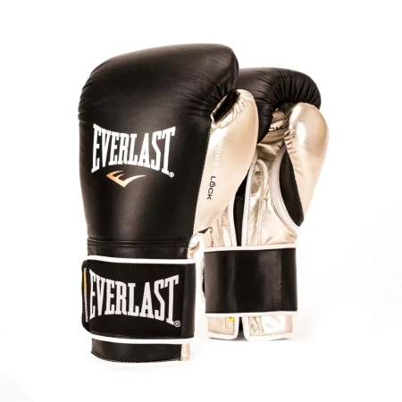 Боксерские перчатки Everlast Powerlock, для соревнований, чёрный / золотой – фото