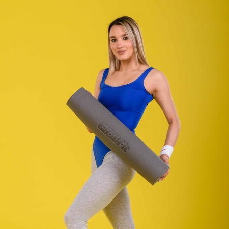 Коврик для йоги и фитнеса, 6 мм, стандарт, серый – фото