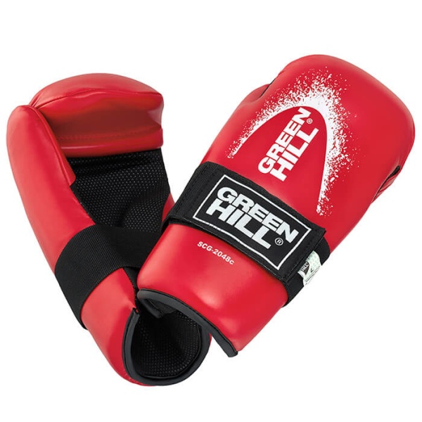 Детские перчатки для кикбоксинга Green Hill 7-contact, для тренировок и соревнований, красный – фото