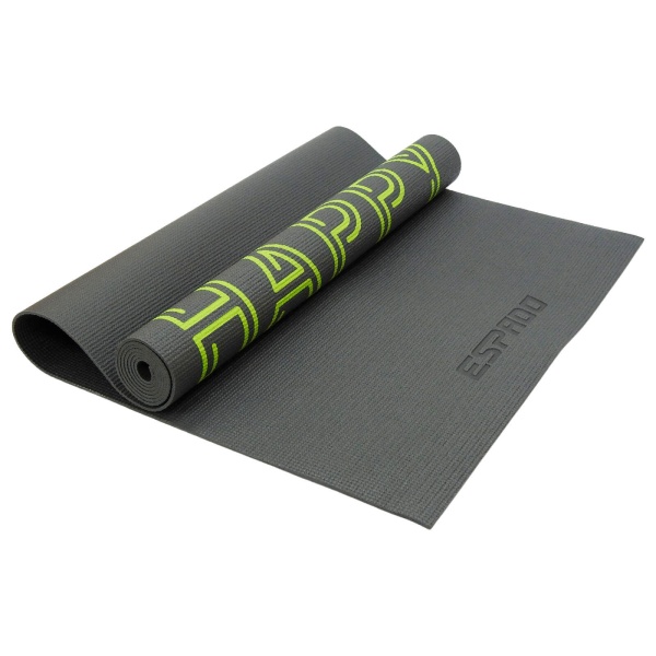 Коврик для йоги и фитнеса ESPADO ES2124-2, 3 мм, ПВХ, черный / зелёный принт – фото
