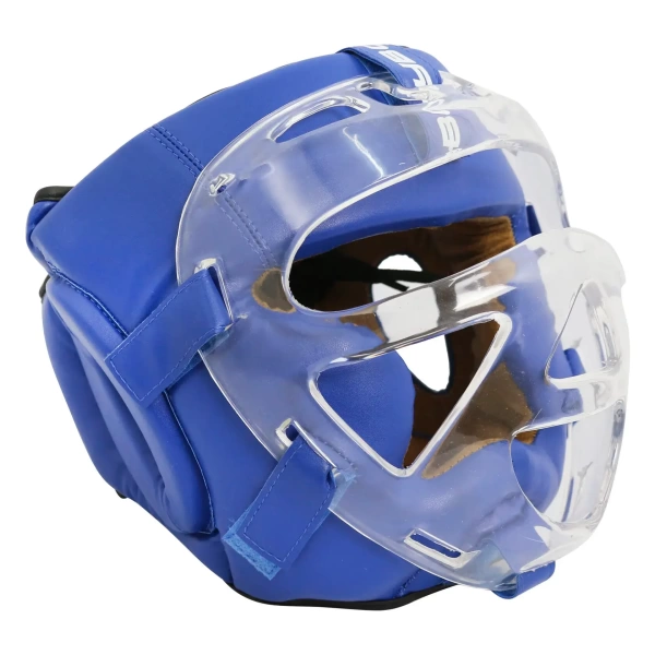 Шлем для карате BoyBo Flexy BP2006, с пластиковым забралом, синий – фото