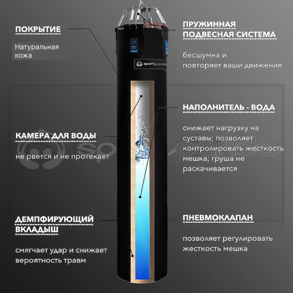 Водоналивной боксерский мешок «AQUA BAG», натуральная кожа, 90 см, диаметр 40 см – фото