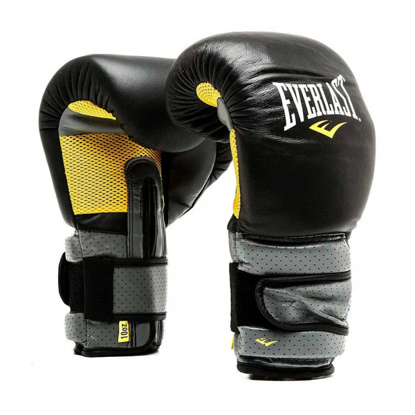 Боксерские перчатки Everlast Pro Leather Strap, тренировочные, чёрный – фото