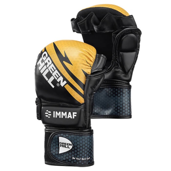 Перчатки для MMA Green Hill ММА IMMAF approved, для соревнований, чёрно-золотистый – фото