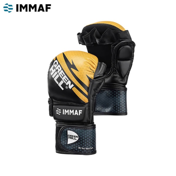 Перчатки для MMA Green Hill ММА IMMAF approved, для соревнований, чёрно-золотистый – фото