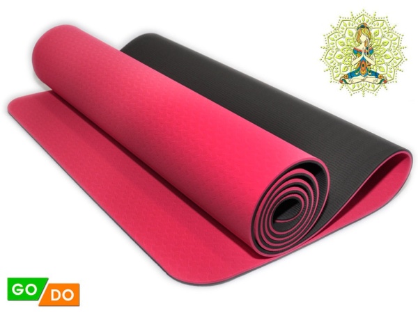 Коврик для фитнеса и йоги GO DO, 6 мм, TPE, красно-чёрный – фото