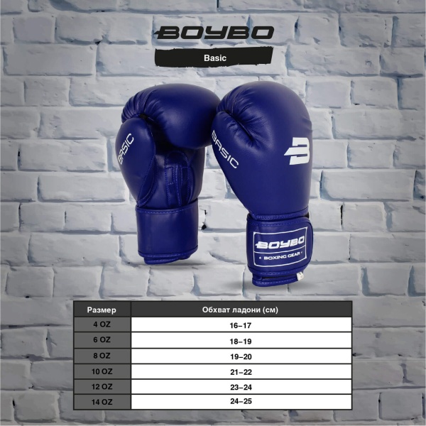 Боксерские перчатки BoyBo Basic BBG100, тренировочные, синий – фото