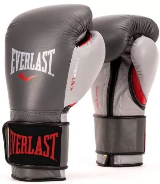 Боксерские перчатки Everlast Powerlock, для соревнований, серый-красный – фото