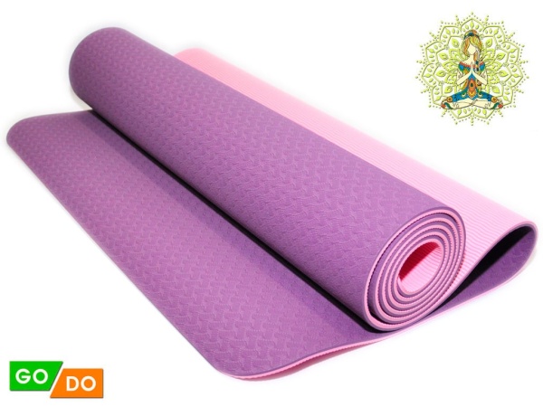 Коврик для фитнеса и йоги GO DO, 6 мм, TPE, фиолетово-розовый – фото