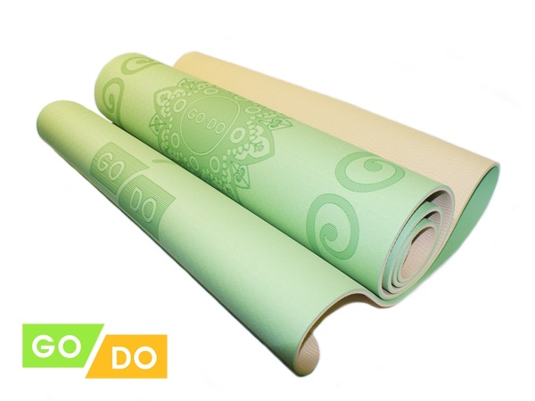 Коврик для йоги и фитнеса GO DO, 6 мм, TPE,  зелёный с узором – фото