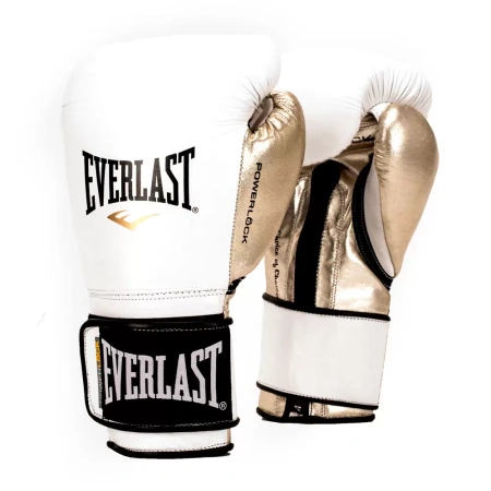 Боксерские перчатки Everlast Powerlock, для соревнований, белый / золотой – фото