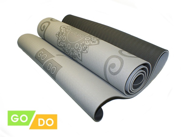 Коврик для йоги и фитнеса GO DO, 6 мм, TPE, серый с узором – фото