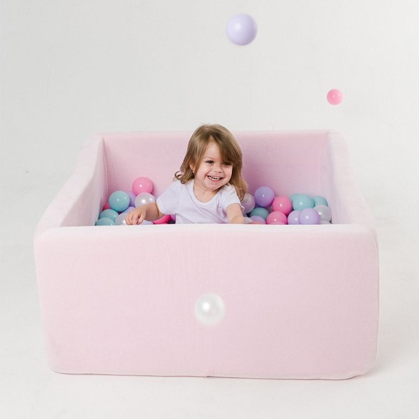 Детский сухой бассейн PANDA AIRPOOL BOX, 90 см, с шариками (150 шт.), розовый, без лого, розовый шарики
