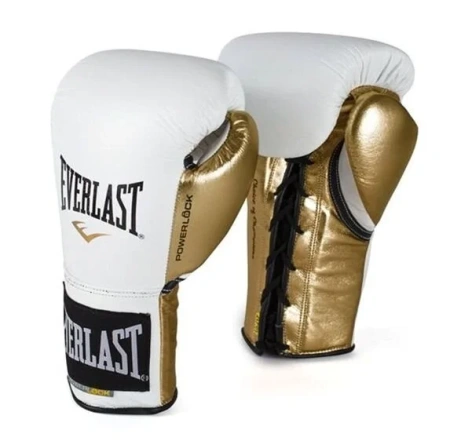 Боксерские перчатки Everlast Powerlock, боевые, белый / золотой – фото