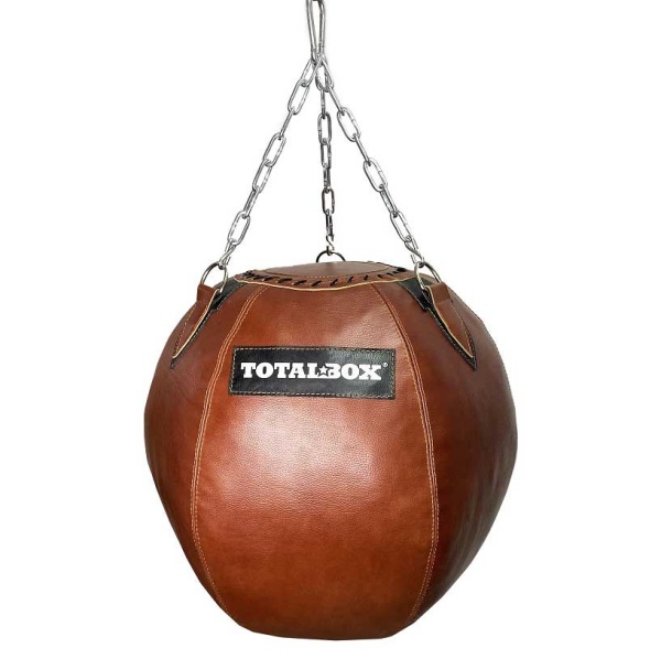 Боксерская груша «Шар», кожа, 62 см, диаметр 25/62/25 см, 45 кг, коричневый – фото