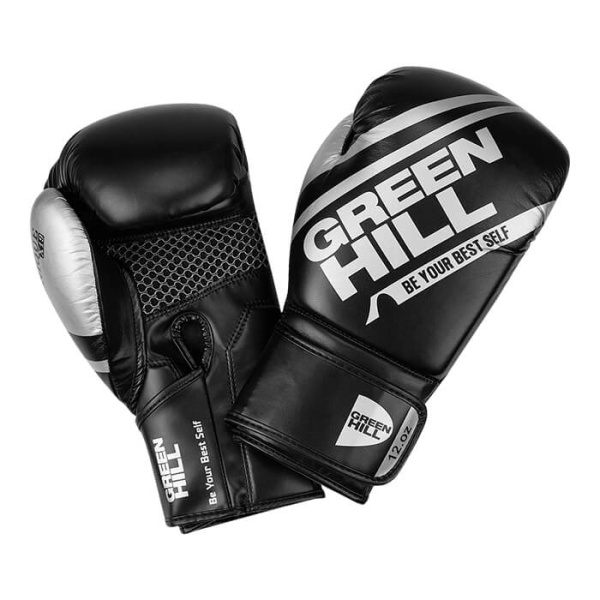 Боксерские перчатки Green Hill UNIQUE BGU-2308, тренировочные, чёрно-серебристый – фото