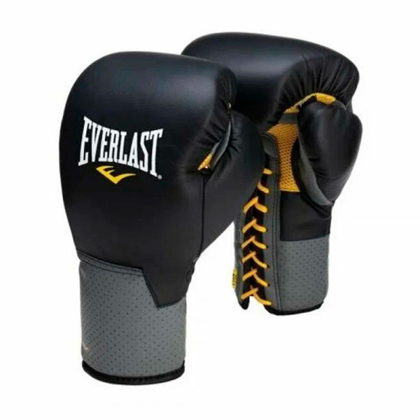 Боксерские перчатки Everlast Pro Leather Laced, тренировочные, чёрный – фото