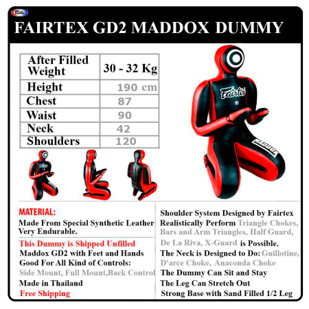 Манекен для борьбы Fairtex Maddox GD2, 190 см, 30-32 кг, двуногий – фото