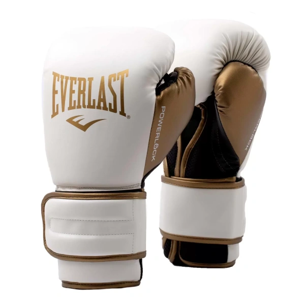 Боксерские перчатки Everlast Powerlock PU 2, тренировочные, белый-золотой – фото