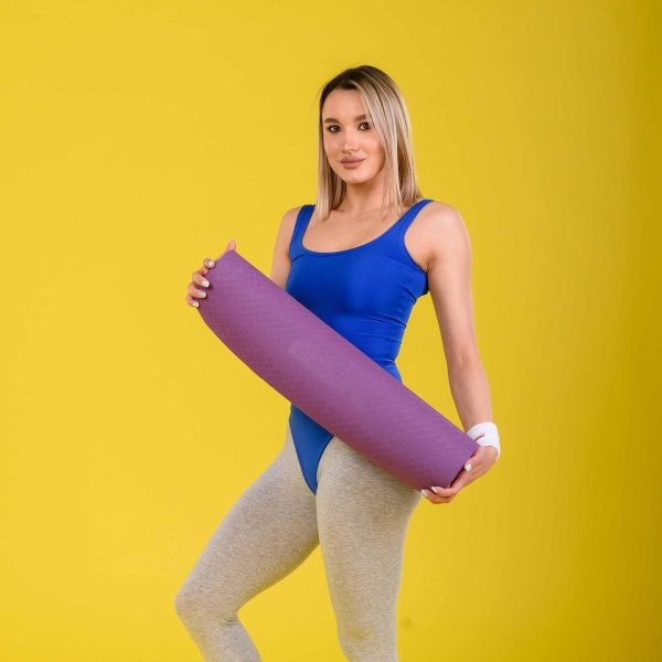 Коврик для йоги и фитнеса, 6 мм, профессиональный, фиолетовый / розовый – фото