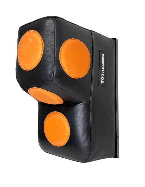 Подушка боксерская «Г-образная с мишенями», кожа, ширина 50 см, высота 60 см, толщина 46 см, чернный/оранжевый – фото
