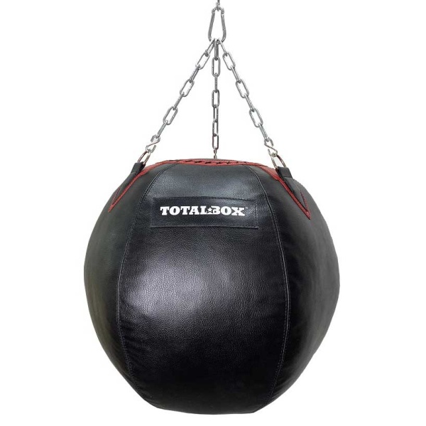 Боксерская груша «Шар», кожа, 62 см, диаметр 25/62/25 см, 45 кг, чёрный – фото