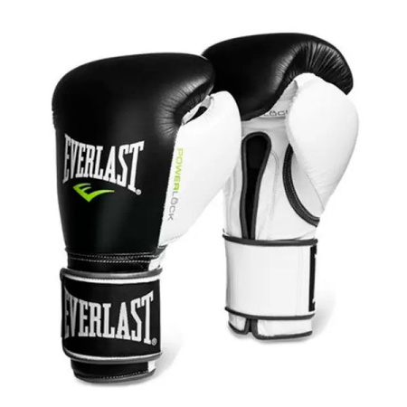 Боксерские перчатки Everlast Powerlock, для соревнований, чёрный / белый / зелёный – фото