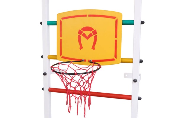 Детская шведская стенка М-91 к стене, усиленная, турник-рукоход, кольцо баскетбольное – фото