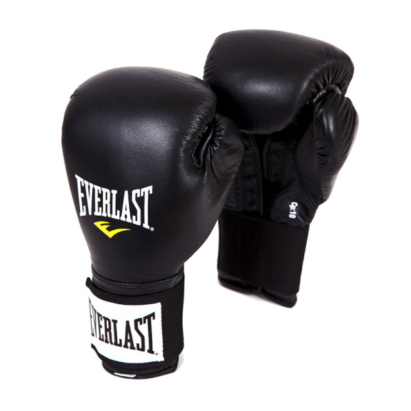 Боксерские перчатки Everlast, на липучке, тренировочные, чёрный – фото
