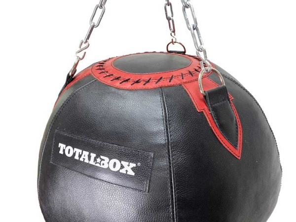 Боксерская груша «Шар», кожа, 62 см, диаметр 25/62/25 см, 45 кг, чёрный – фото