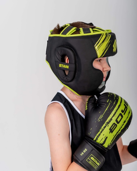 Шлем боксерский BoyBo Stain BH400, Flex, зелёный – фото