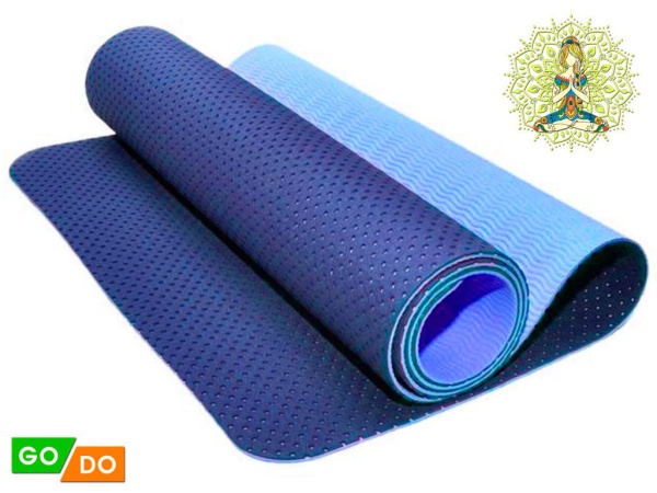 Коврик для йоги и фитнеса GO DO, 6 мм, TPE, 3 слоя, синий – фото