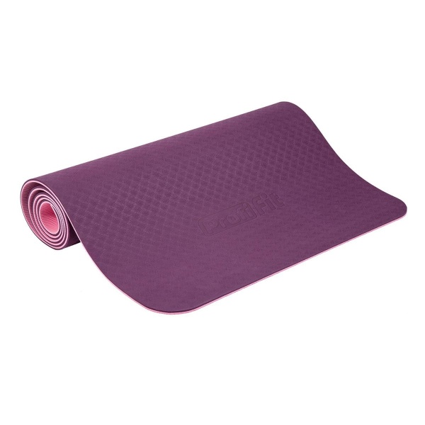Коврик для йоги и фитнеса, 6 мм, профессиональный, фиолетовый / розовый – фото