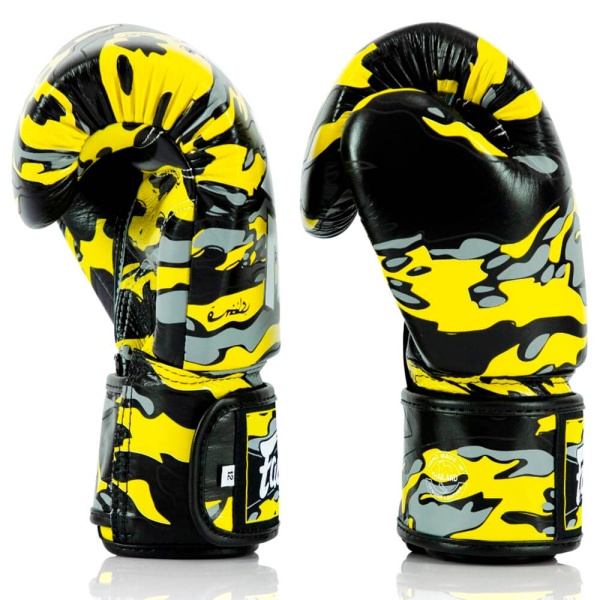 Боксерские перчатки Fairtex BGV ONE FC X Mr.Sabotage, для боев и тренировок, чёрно-жёлтый – фото