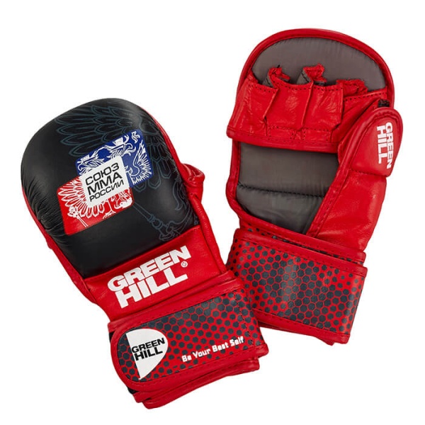 Перчатки для ММА Green Hill MMU-0111 СОЮЗ MMA РОССИИ, для соревнований, красно-чёрный – фото