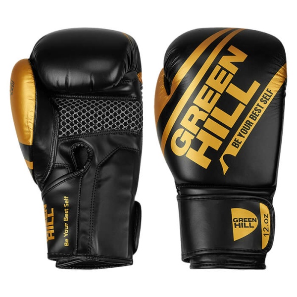 Боксерские перчатки Green Hill UNIQUE BGU-2308, тренировочные, чёрно-золотой – фото