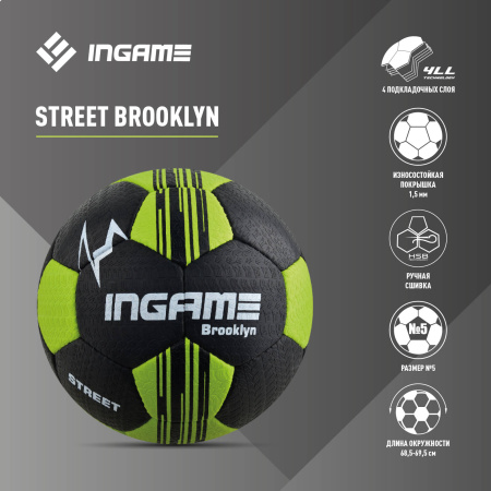 Мяч футбольный INGAME STREET BROOKLYN IFB-125, №5, чёрно-зелёный – фото