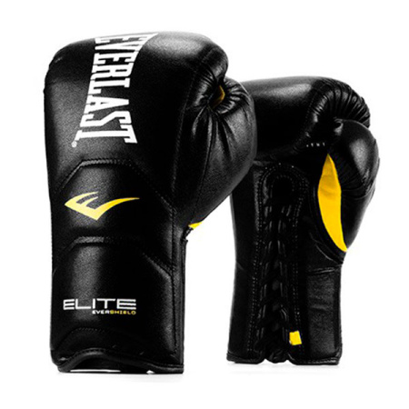 Боксерские перчатки Everlast Elite Pro, на шнуровке, тренировочные, чёрно-белый – фото