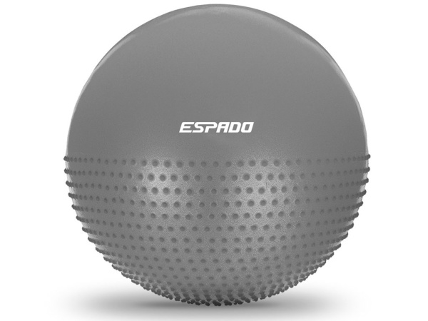 Мяч для фитнеса / фитбол ESPADO ES3224 1/10, 75 см, полумассажный, «антивзрыв», серый – фото