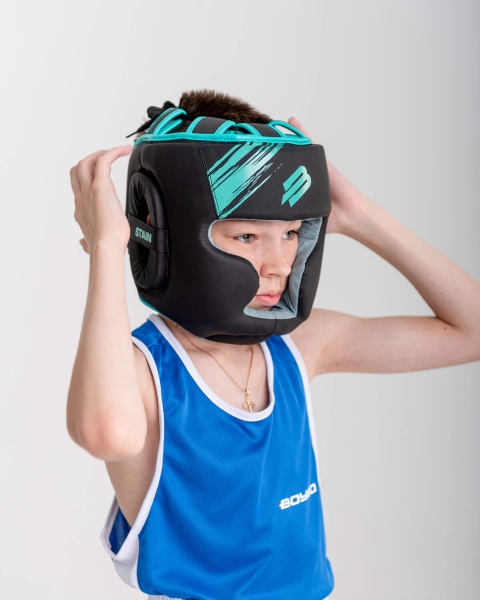 Шлем боксерский BoyBo Stain BH400, Flex, голубой – фото