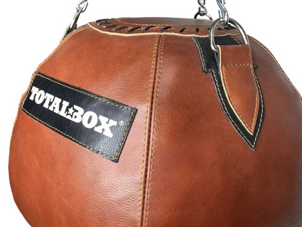 Боксерская груша «Шар», кожа, 62 см, диаметр 25/62/25 см, 45 кг, коричневый – фото
